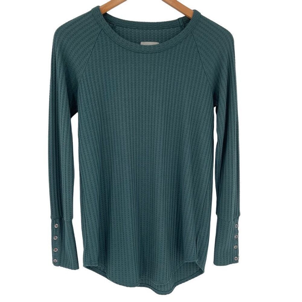 Chaser Waffle Knit Long Sleeve Thermal Shirt Women Small Dark‎ Aquamarine Green